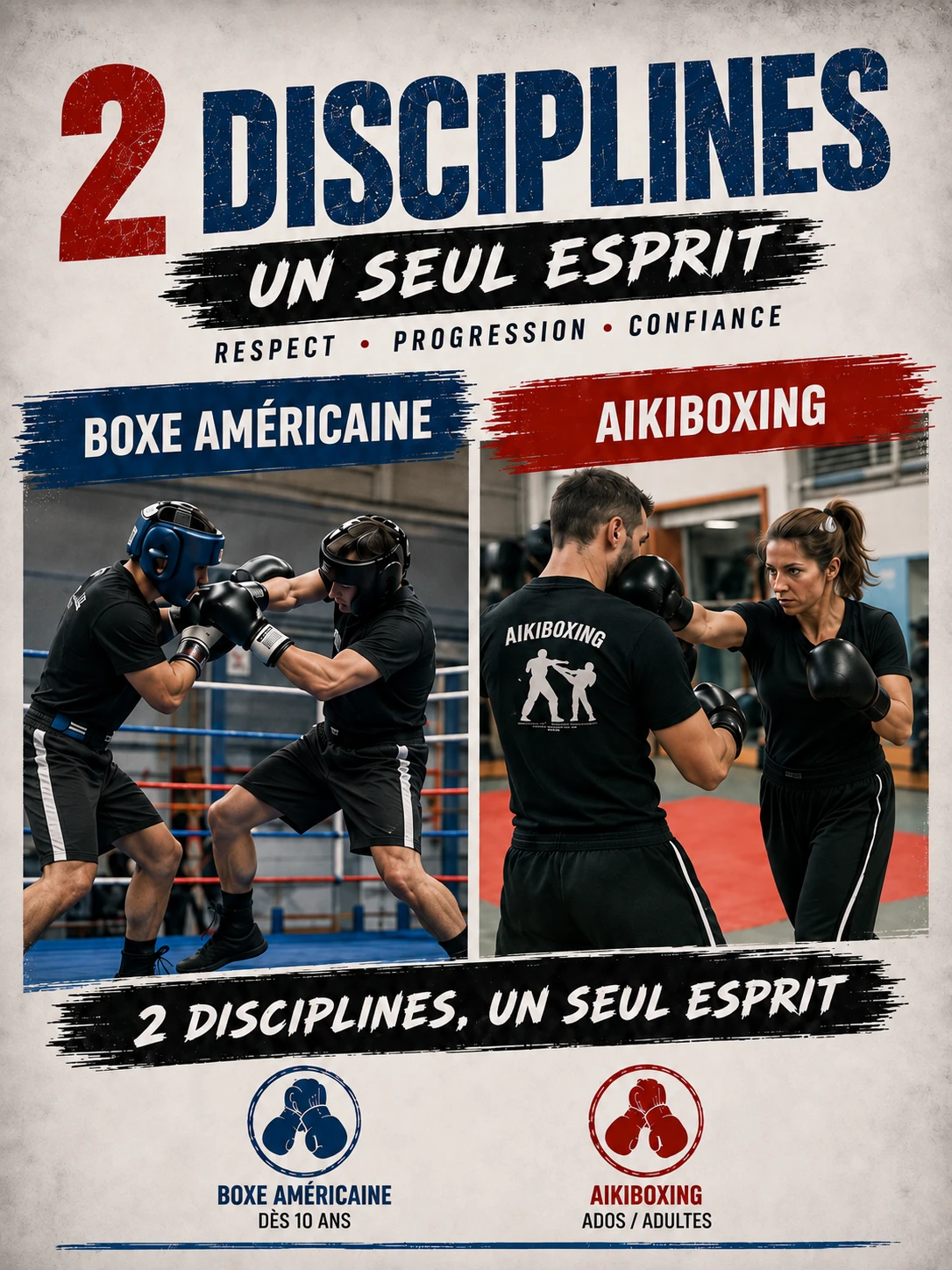 Affiche Boxe américaine et self-défense du club, dojo Cathy Melain